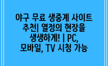 야구 무료 생중계 사이트 추천| 열정의 현장을 생생하게! | PC, 모바일, TV 시청 가능