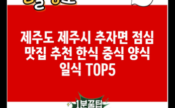 제주도 제주시 추자면 점심 맛집 추천 한식 중식 양식 일식 TOP5