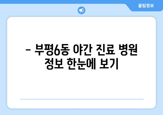 인천시 부평구 부평6동 일요일 휴일 공휴일 야간 진료병원 리스트