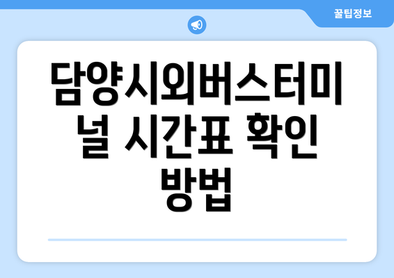 담양시외버스터미널 시간표 확인 방법