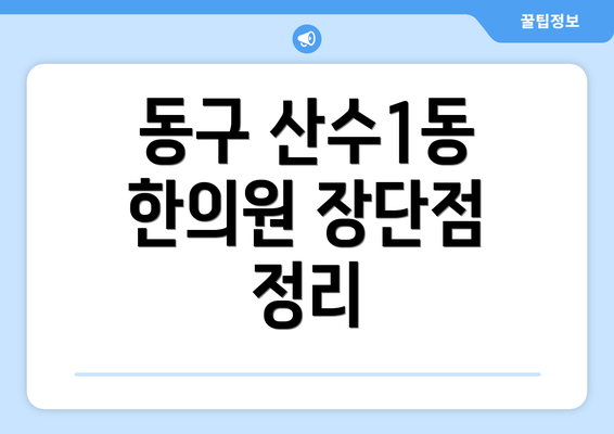 동구 산수1동 한의원 장단점 정리