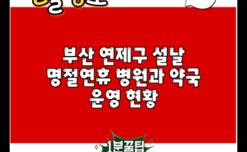 부산 연제구 설날 명절연휴 병원과 약국 운영 현황