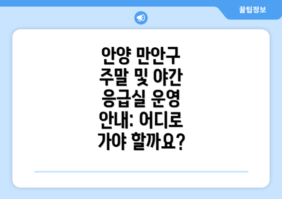 안양 만안구 주말 및 야간 응급실 운영 안내: 어디로 가야 할까요?