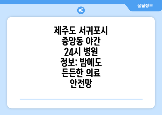 제주도 서귀포시 중앙동 야간 24시 병원 정보: 밤에도 든든한 의료 안전망